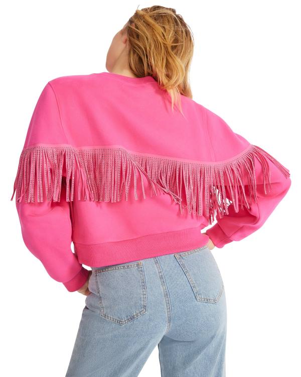 Steve Madden Rhinestone Fringe Crew Neck Topper Dame Rosa | SM-948RL