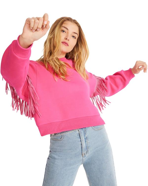 Steve Madden Rhinestone Fringe Crew Neck Topper Dame Rosa | SM-948RL