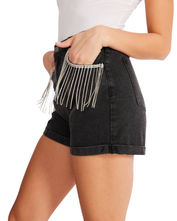 Steve Madden Rhinestone Fringe Shorts Dame Svarte | SM-517QK