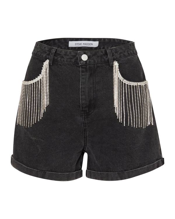 Steve Madden Rhinestone Fringe Shorts Dame Svarte | SM-517QK