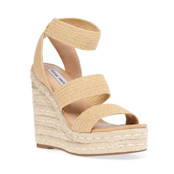 Steve Madden Shimmy Natural Raffia Sandaler Dame Beige | SM-394IZ