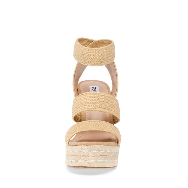 Steve Madden Shimmy Natural Raffia Sandaler Dame Beige | SM-394IZ