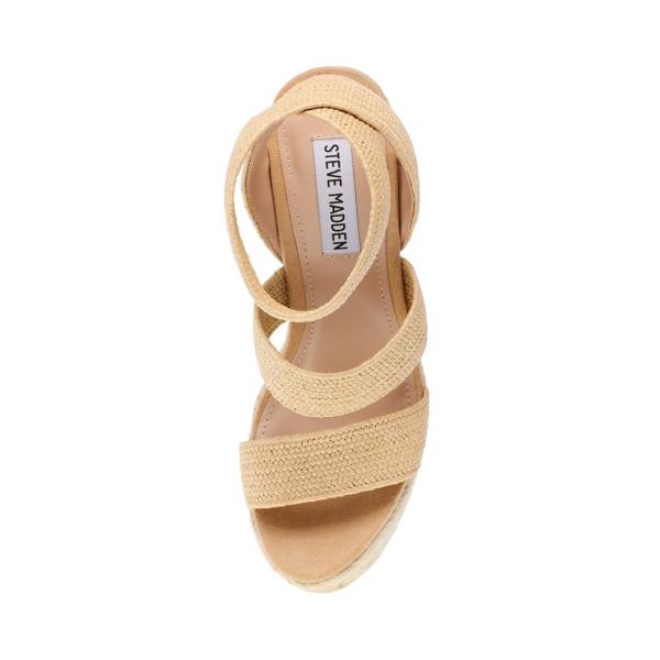 Steve Madden Shimmy Natural Raffia Sandaler Dame Beige | SM-394IZ