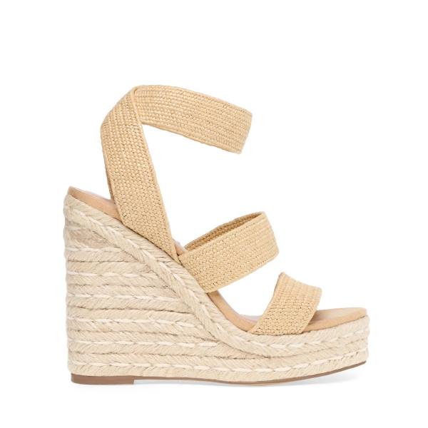 Steve Madden Shimmy Natural Raffia Sandaler Dame Beige | SM-394IZ