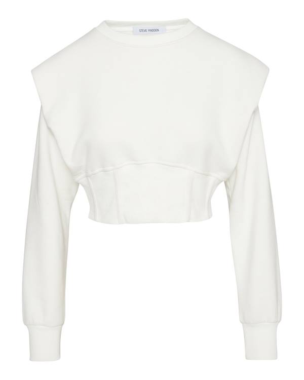 Steve Madden Shoulder Pad Crew Neck Topper Dame Hvite | SM-890OZ