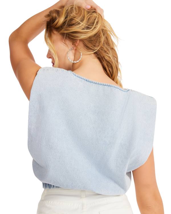 Steve Madden Shoulder Pad Cropped Tank Denim Fabric Topper Dame Blå | SM-871YZ