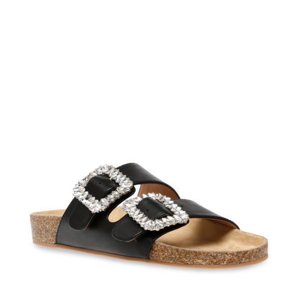 Steve Madden Somers Lær Sandaler Dame Svarte | SM-893DJ