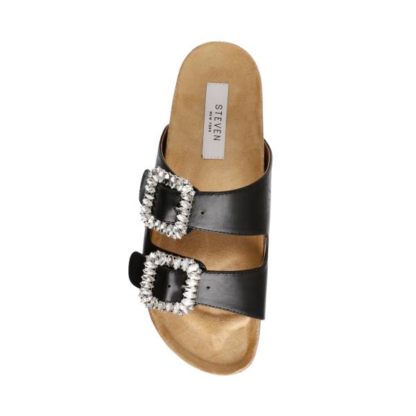 Steve Madden Somers Lær Sandaler Dame Svarte | SM-893DJ