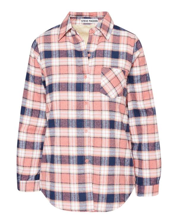 Steve Madden Teddy Forede Flannel Jakke Dame Rosa | SM-059ET