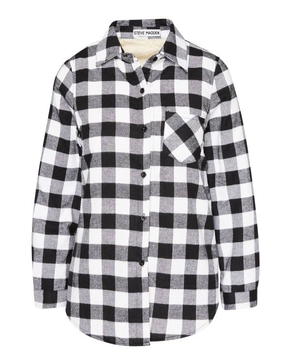 Steve Madden Teddy Forede Flannel Jakke Dame Svarte | SM-239OC