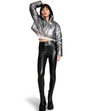 Steve Madden Cropped Metallic Puffer Gunmetal Jakke Dame Bronze | SM-132VP