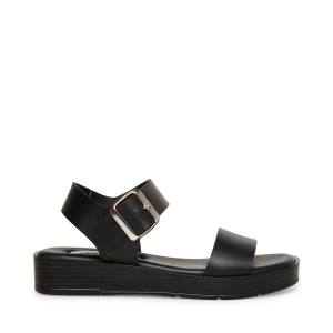 Steve Madden Destined Lær Sandaler Dame Svarte | SM-021ZF