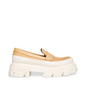 Steve Madden Flossie Tan Lær Loafers Dame Beige | SM-270IQ