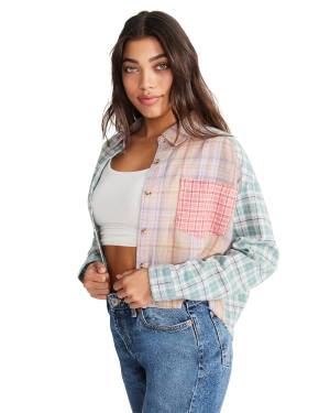 Steve Madden Mixed Plaid Button Down Topper Dame Rosa Multicolor | SM-145VG