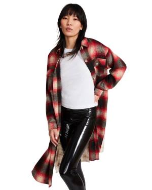 Steve Madden Mixed Plaid Duster Jakke Dame Rød | SM-016SQ