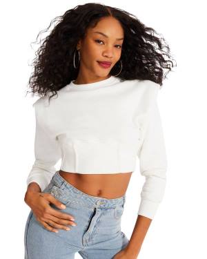 Steve Madden Shoulder Pad Crew Neck Topper Dame Hvite | SM-890OZ