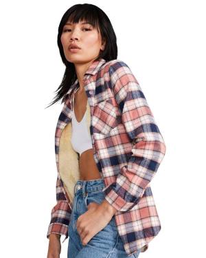 Steve Madden Teddy Forede Flannel Jakke Dame Rosa | SM-059ET