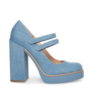 Steve Madden Twice Denim Fabric Heel Høye Hæler Dame Blå | SM-480KE